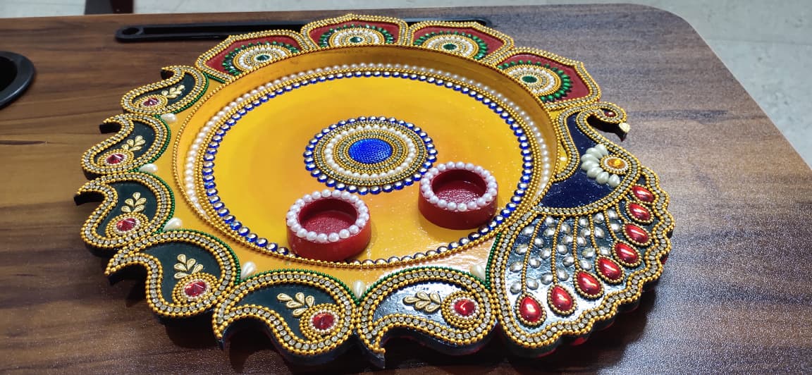 Peacock Design Thali - Elaborate pooja thali